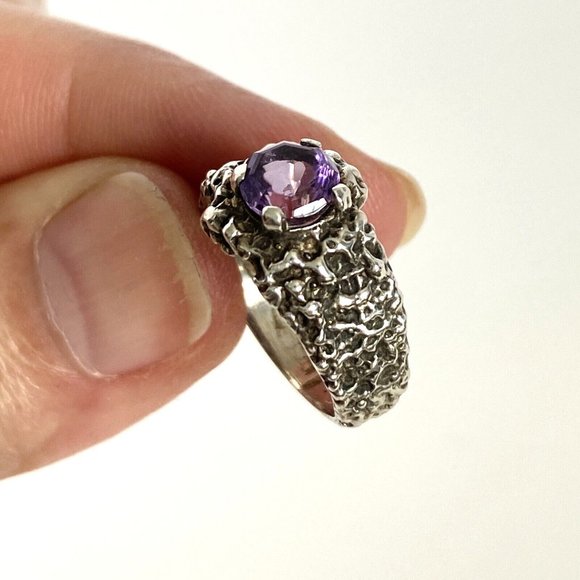 Don Dietz Handmade Amethyst 6mm Gemstone Cast Sterling Silver Ring Size 5.75 - Picture 4 of 16